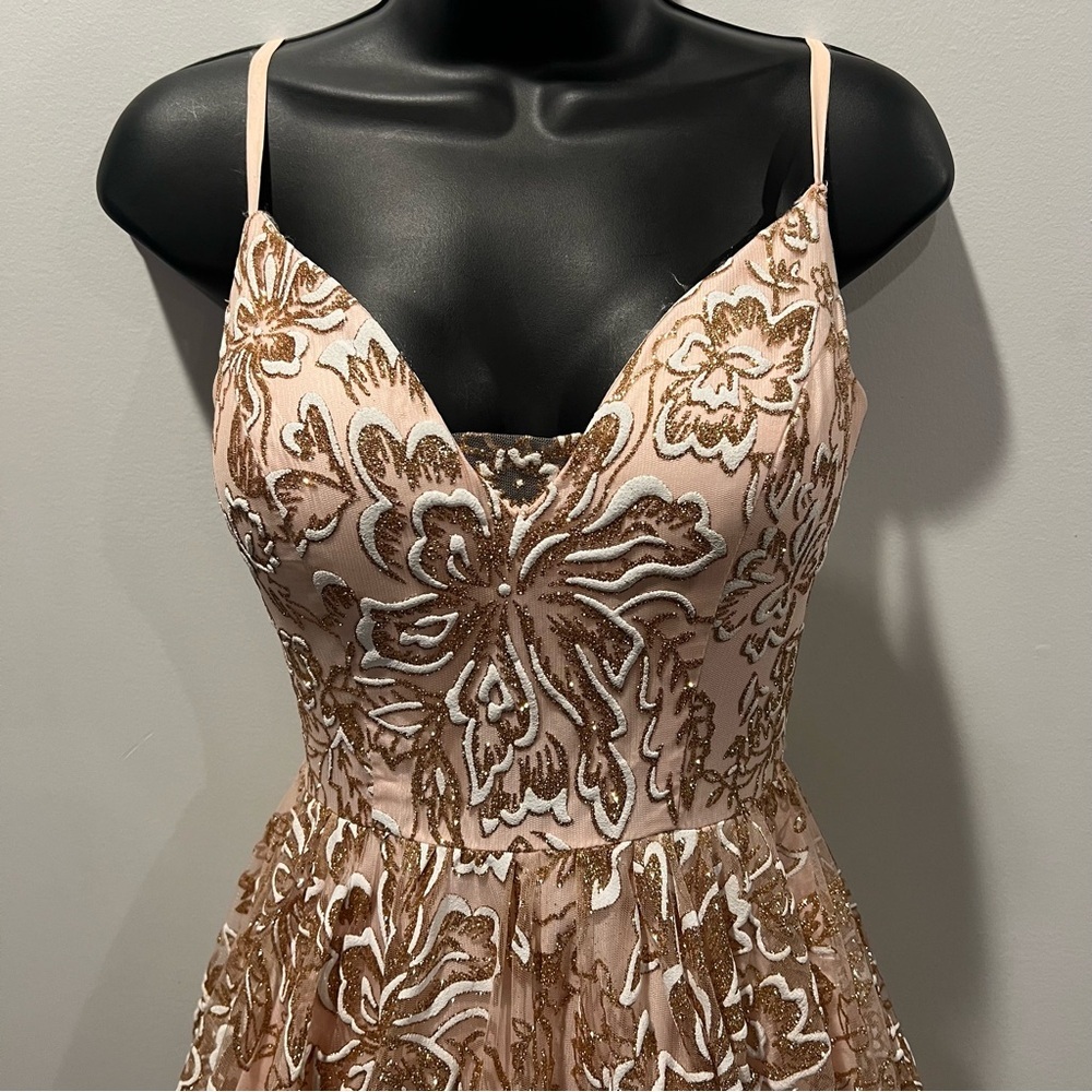 J'ADORE EVENING Blush Pink, White, Gold Evening Grad Prom Dress Floral Size 6 - Picture 4 of 16